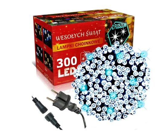 Lauko Kalėdinė girlianda 300 Led, 21 metrai Šaltai baltos spalvos Flash